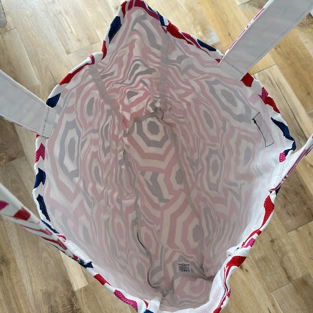 Lands’ End Pink Red White Blue Umbrella Print Large Packable Beach Tote Pool Bag - Picture 5 of 13